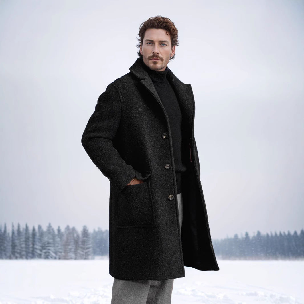 Herren eleganter Wollmantel mit modernem Schnitt und praktischen Taschen Echoarchiv