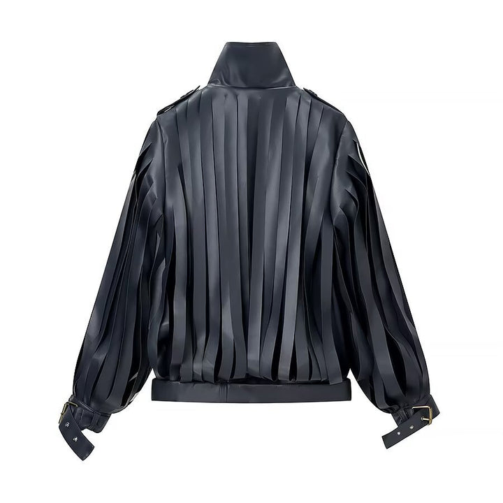 Damen Lederimitat‑Fransenblouson mit Stehkragen und Taillengürtel Echo Archiv