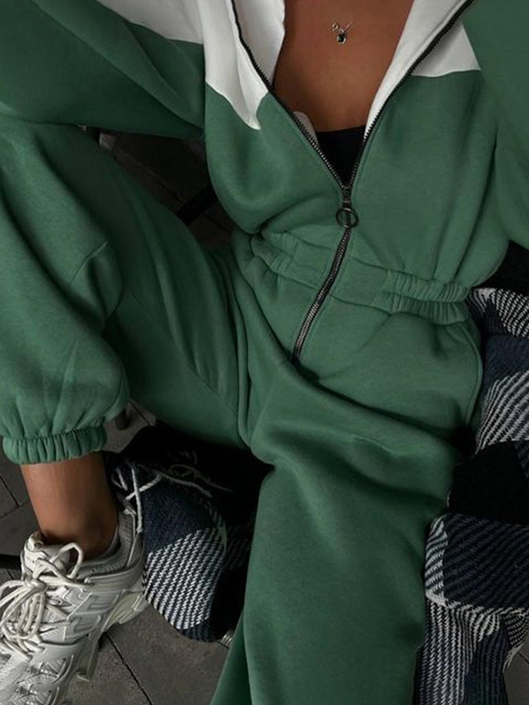 Damen nan zweiteiliges Crop-Zip-Hoodie und Highwaist Relaxhose mit weitem Bein Echo Archiv