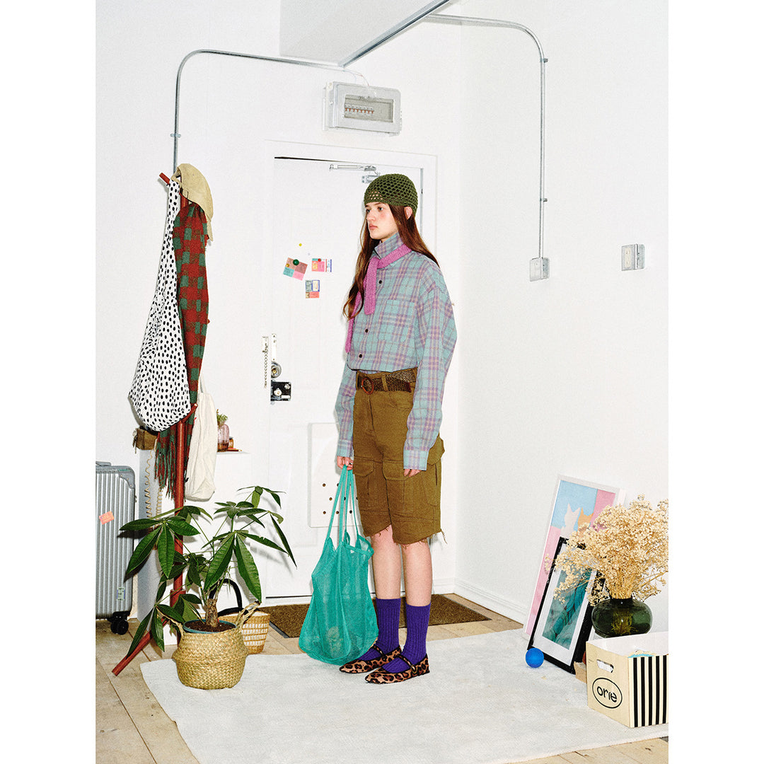 Unisex Boxy-Karohemd aus weichem Flanell mit überschnittener Schulter und aufgesetzter Brusttasche Echoarchiv