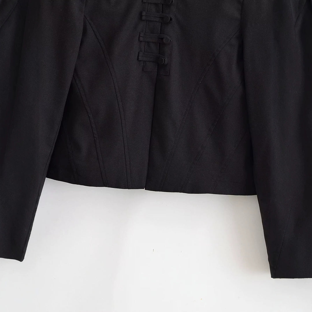 Damen Kurze Taillierte Blousonjacke mit Stehkragen, dekorativen Schlaufen und Teilungsnähten Echo Archiv