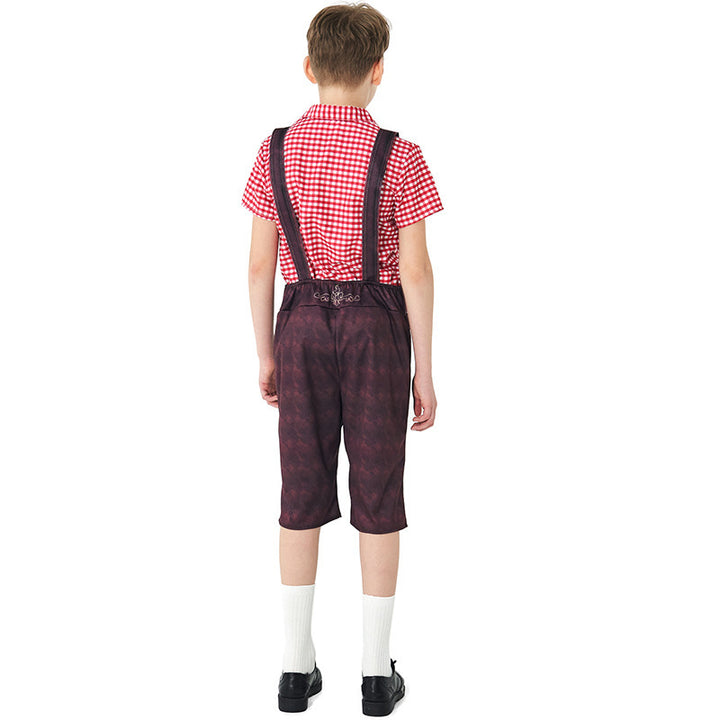 Damen nan traditionelle Trachtenlederhose mit verstellbaren Trägern und kariertem Blusen-Set Echo Archiv
