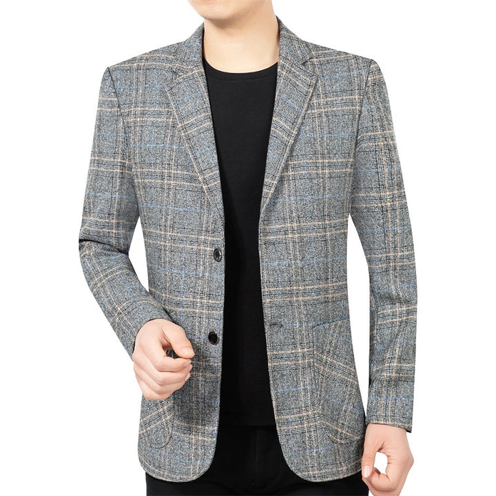 Herren Kariertes Slim-Fit Sakko mit strukturiertem Wollmix und aufgesetzten Taschen – Tianoro