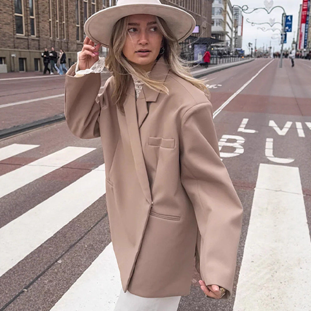 Damen Oversize-Blazer mit kastiger Silhouette, verdeckter Verschluss und Pattentaschen Echoarchiv