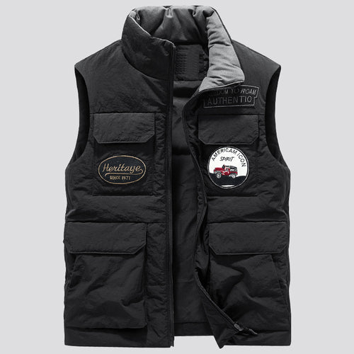 Herren Gepolsterte Utility-Weste mit Mehrfach-Taschen und Badge‑Patches Echoarchiv