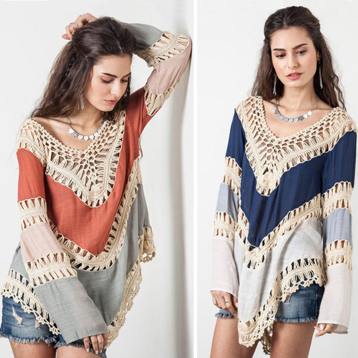 Damen Häkel-Strandtunika mit elegantem V-Ausschnitt und dekorativem McMuster Echo Archiv