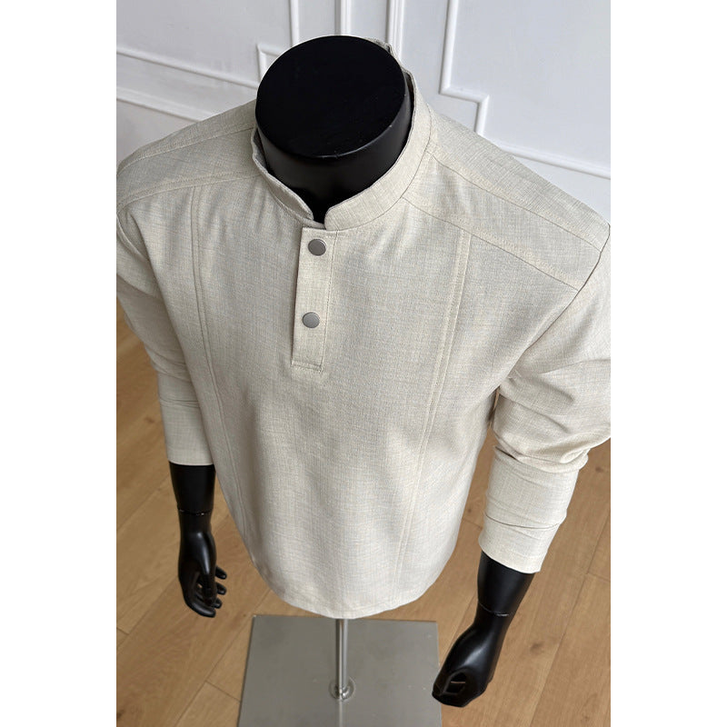 Herren Elegantes Modernes Langarmhemd mit Stehkragen und Knopfentwicklung Echo Archive
