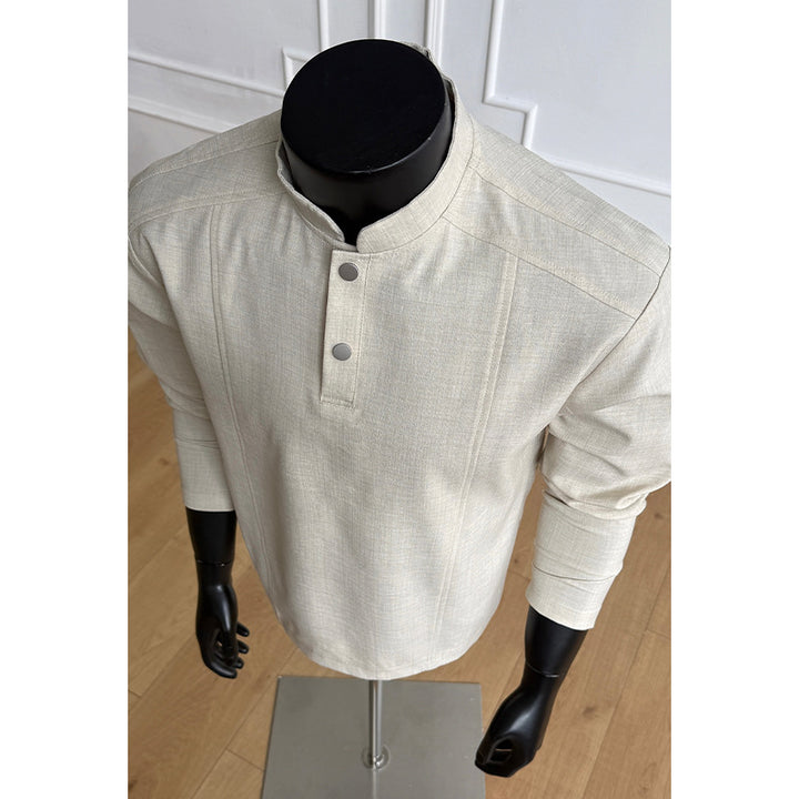 Herren Elegantes Modernes Langarmhemd mit Stehkragen und Knopfentwicklung Echo Archive