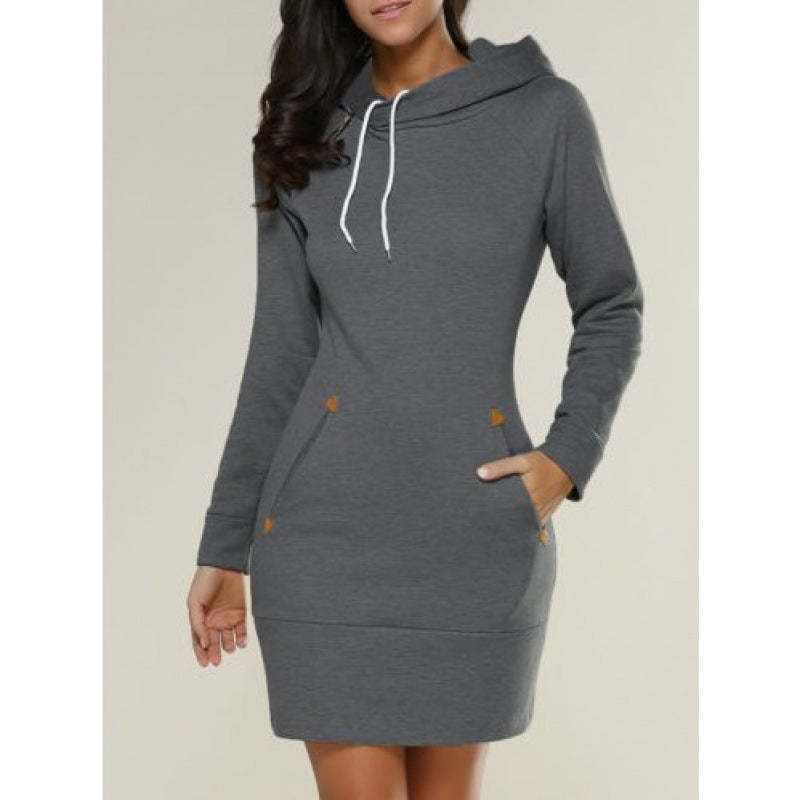 Damen Kapuzenkleid aus Sweat mit Kängurutaschen und taillierter Passform – Avérine