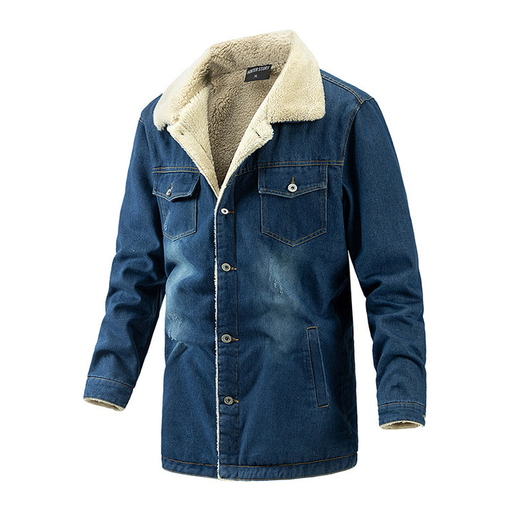 Herren Wattierte Denimjacke mit Sherpa-Futter und verlängertem Outdoor-Schnitt Echoarchiv