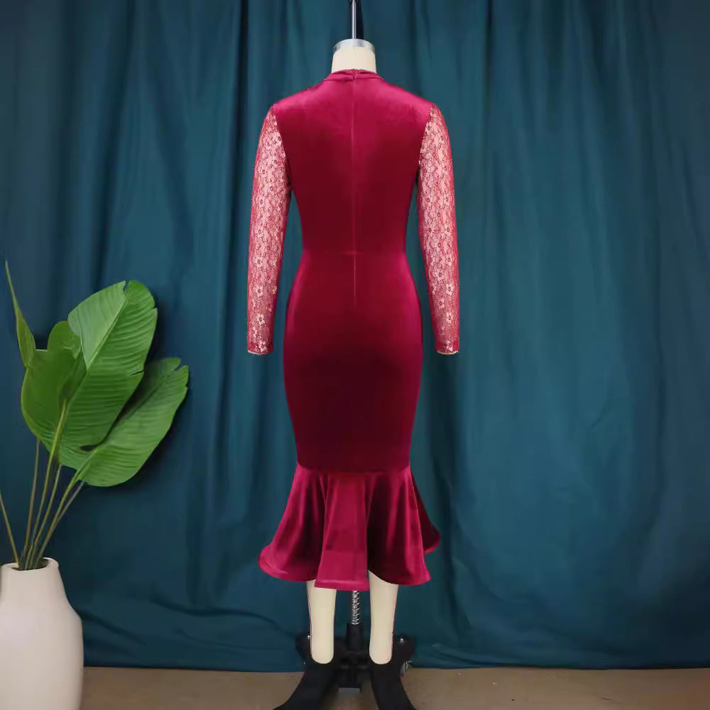 Damen Elegant Fit-and-Flare Kleid mit Spitzenärmeln Echo Archiv