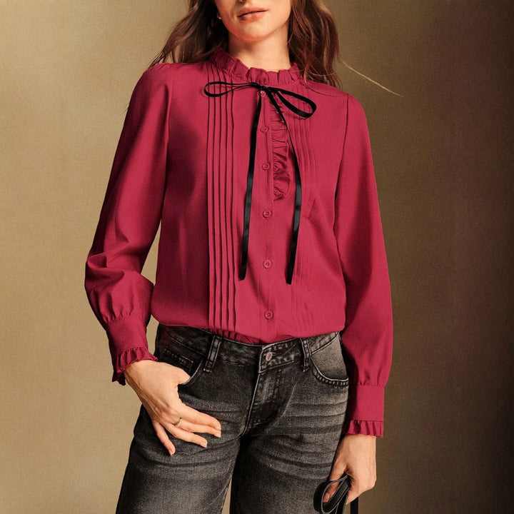 Damen Elegante Bluse mit Rüschen und Schleifen-Detail Echo Archiv