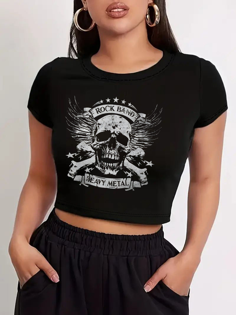 Damen Crop-T-Shirt mit modernem Grafiken-Aufdruck Echo Archiv