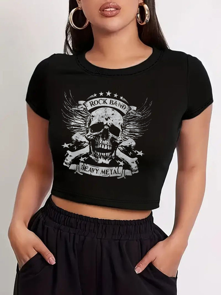 Damen Crop-T-Shirt mit modernem Grafiken-Aufdruck Echo Archiv