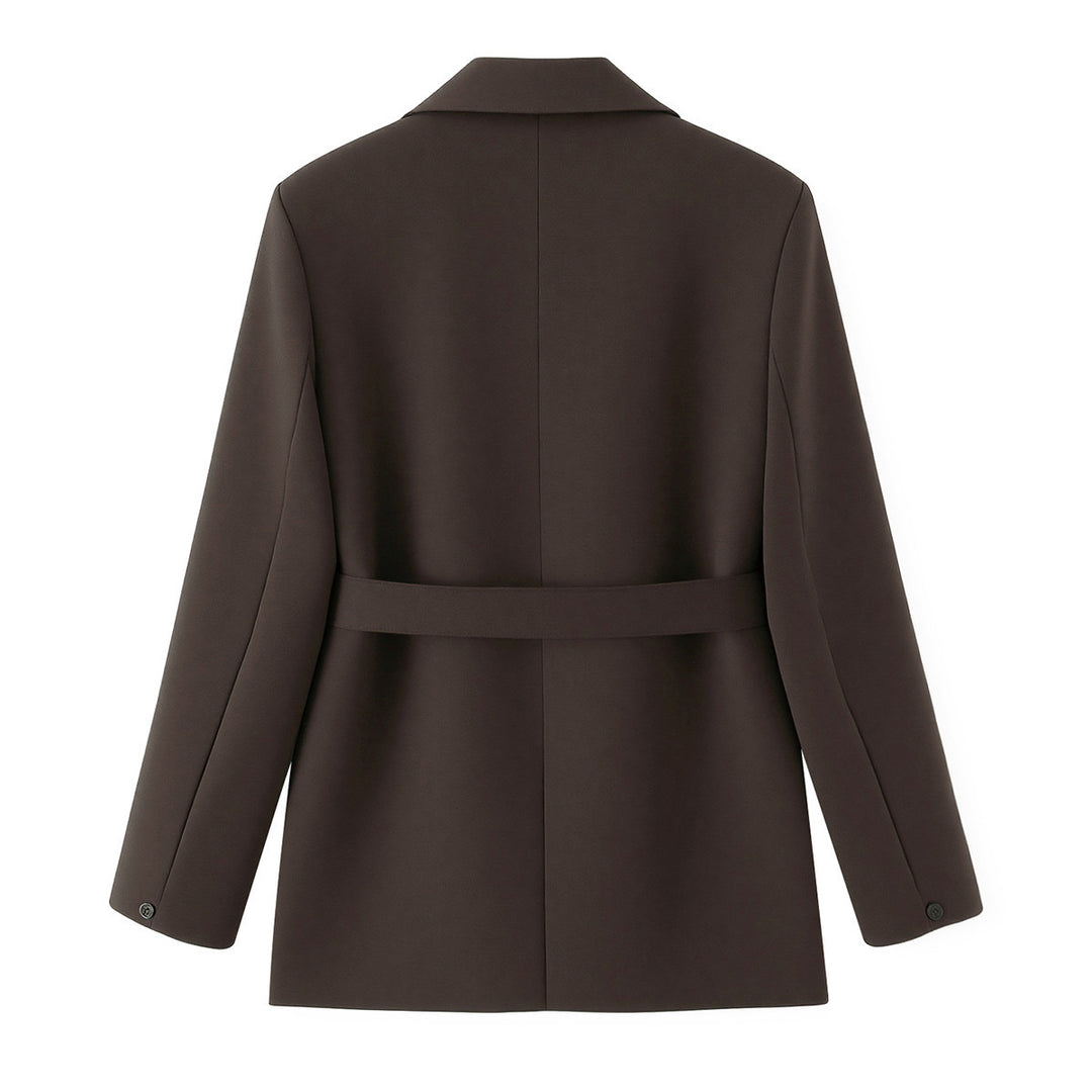 Damen tailliertes Blazer-und-Bundfaltenhose Zweiteiler mit Schalkragen und Bindegürtel – Valéne