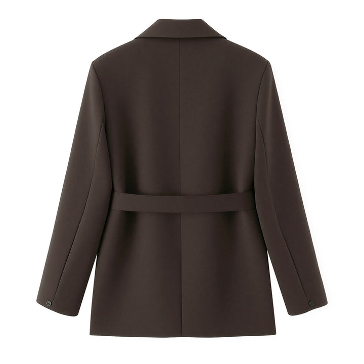 Damen tailliertes Blazer-und-Bundfaltenhose Zweiteiler mit Schalkragen und Bindegürtel – Valéne