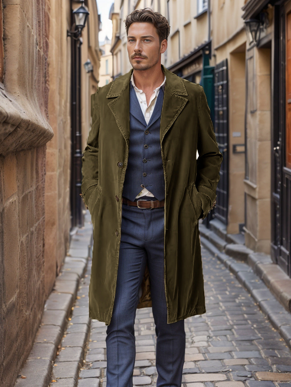 Herren eleganter Trenchcoat aus hochwertigem Gewebe mit praktischen Taschen Echoarchiv