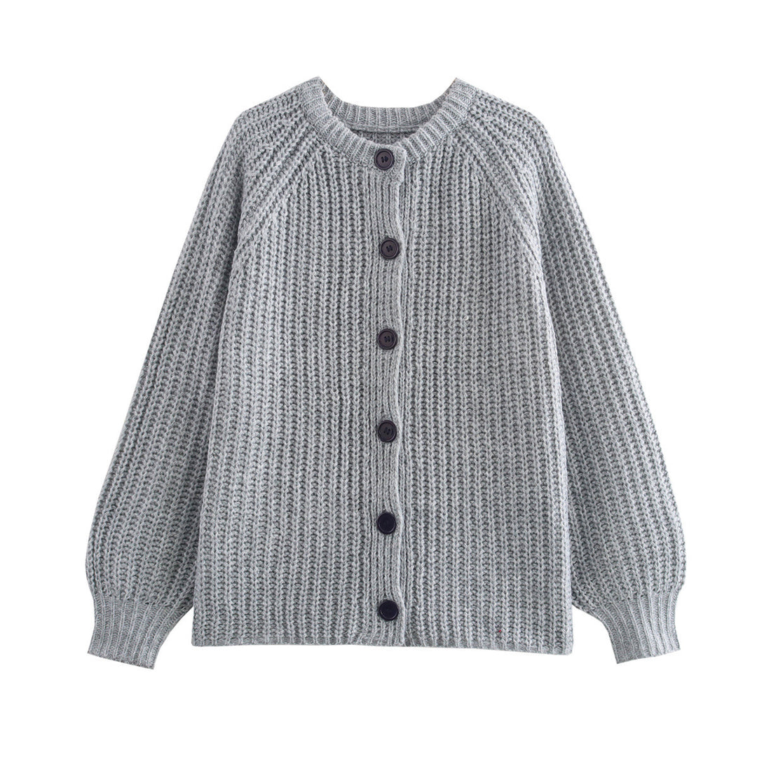 Damen nan grob gestrickte Raglan-Cardigan mit Ballonärmeln und durchgehender Knopfleiste Echo Archiv
