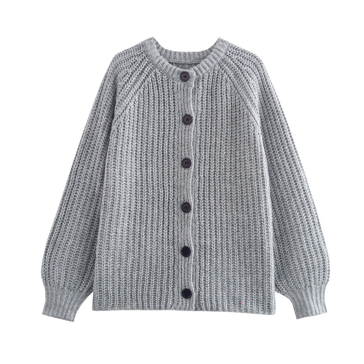 Damen nan grob gestrickte Raglan-Cardigan mit Ballonärmeln und durchgehender Knopfleiste Echo Archiv
