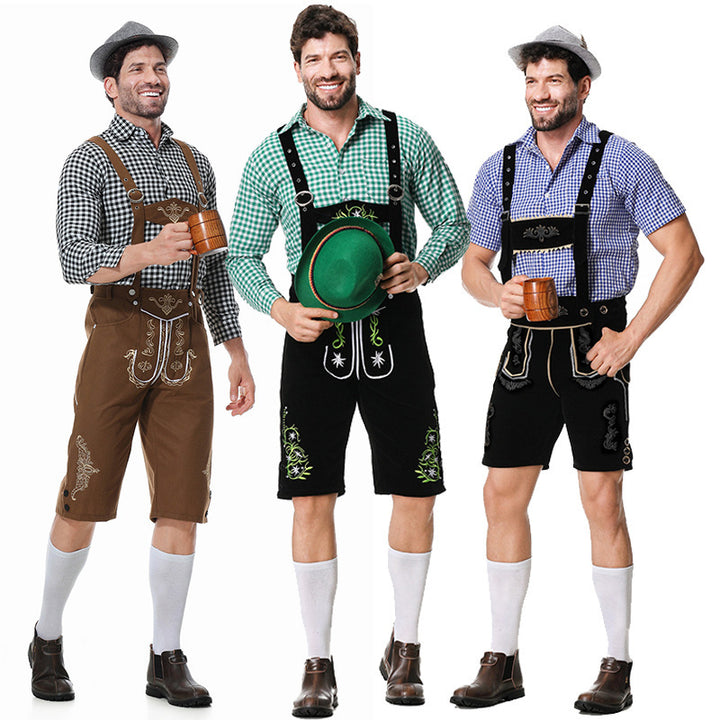 Herren nan bayerisches Trachten-Set Kniebundhose mit besticktem Vorderspiegel und verstellbaren Hosenträgern Echo Archiv
