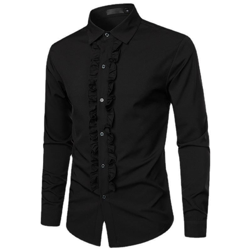 Herren Langarmhemd mit Rüschenverzierung und eleganten Knopfdetails Echoarchiv
