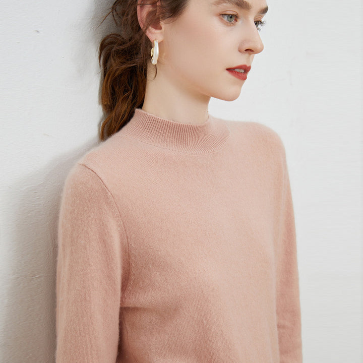Damen weicher Feinstrick-Mockneckpullover mit Angora‑Look und legerer Silhouette Echoarchiv