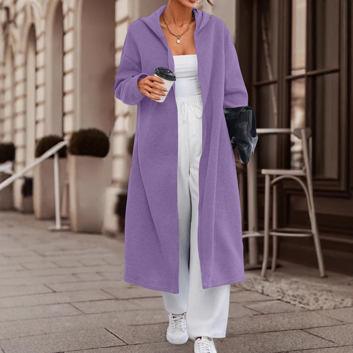 Damen Langer Oversize Kapuzenmantel mit offener Front und weichem Fleece – Célinea