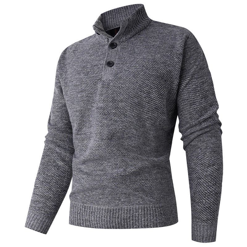 Herren Feinstruktur-Strickpullover mit Stehkragen und zweifacher Knopfleiste Echo Archiv