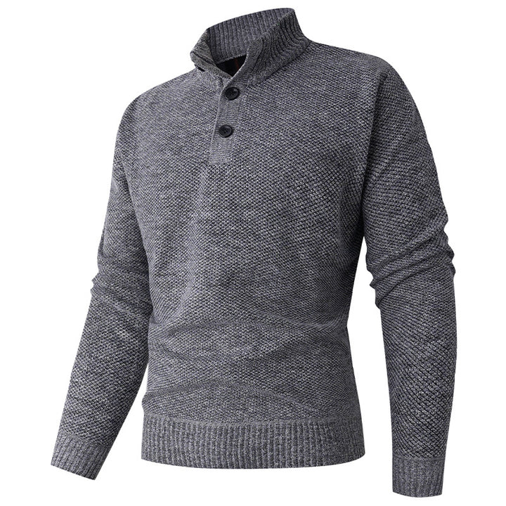 Herren Feinstruktur-Strickpullover mit Stehkragen und zweifacher Knopfleiste Echo Archiv