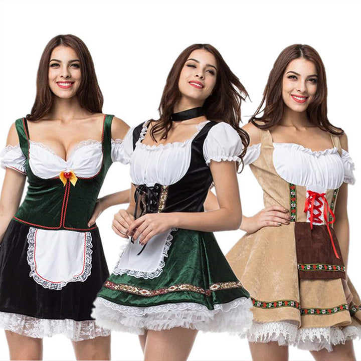 Damen nan Trachten-Minikleid mit geschnürtem Korsett, Spitzenunterrock und abnehmbarer Schürze Echo Archiv