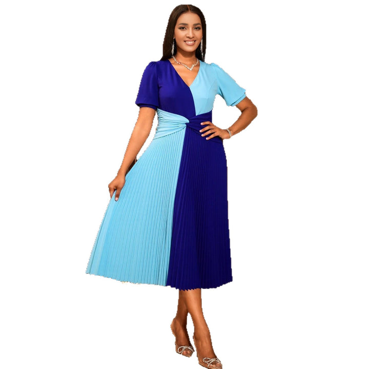 Damen plissiertes Midi-Kleid mit Farbblockdesign und Wickeloptik Echo Archiv