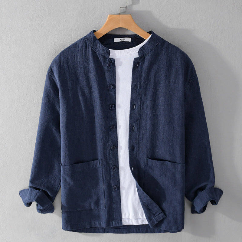 Herren Leinenjacke mit Stehkragen und aufgesetzten Taschen Echoarchiv