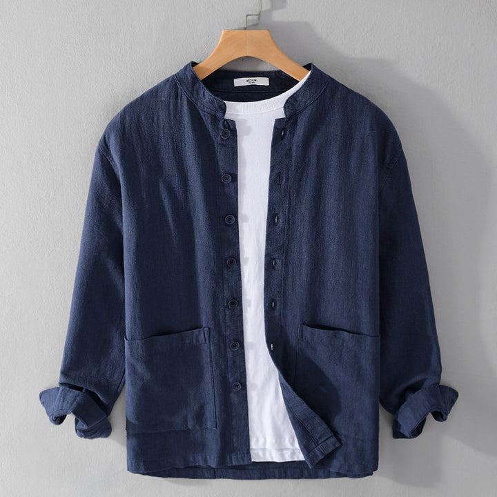 Herren Leinenjacke mit Stehkragen und aufgesetzten Taschen Echoarchiv
