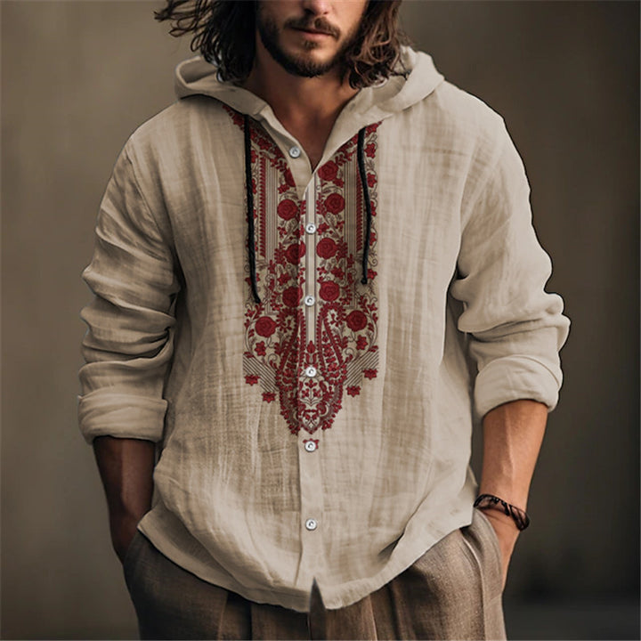 Herren Kapuzenbluse mit detailreicher floraler Stickerei und modernem Schnitt Echoarchiv