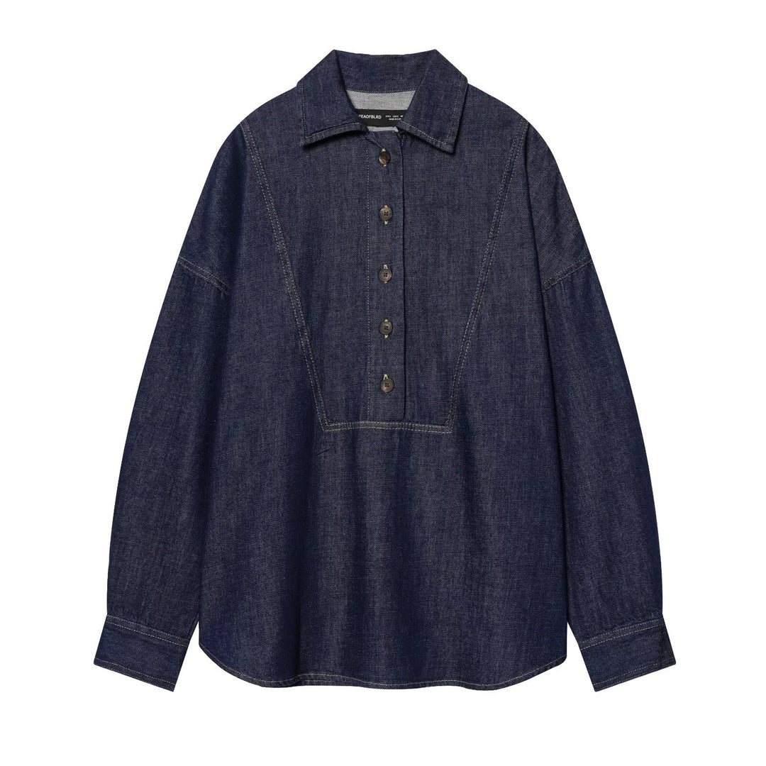 Damen Oversize-Denim-Tunika mit halber Knopfleiste und markanten Nahtdetails Echo Archiv
