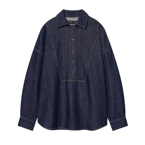 Damen Oversize-Denim-Tunika mit halber Knopfleiste und markanten Nahtdetails Echo Archiv