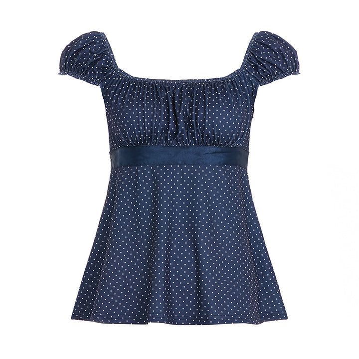 Damen luftiges Polka-Dots Blusenshirt mit schickem Rüschenkragen Echo Archiv