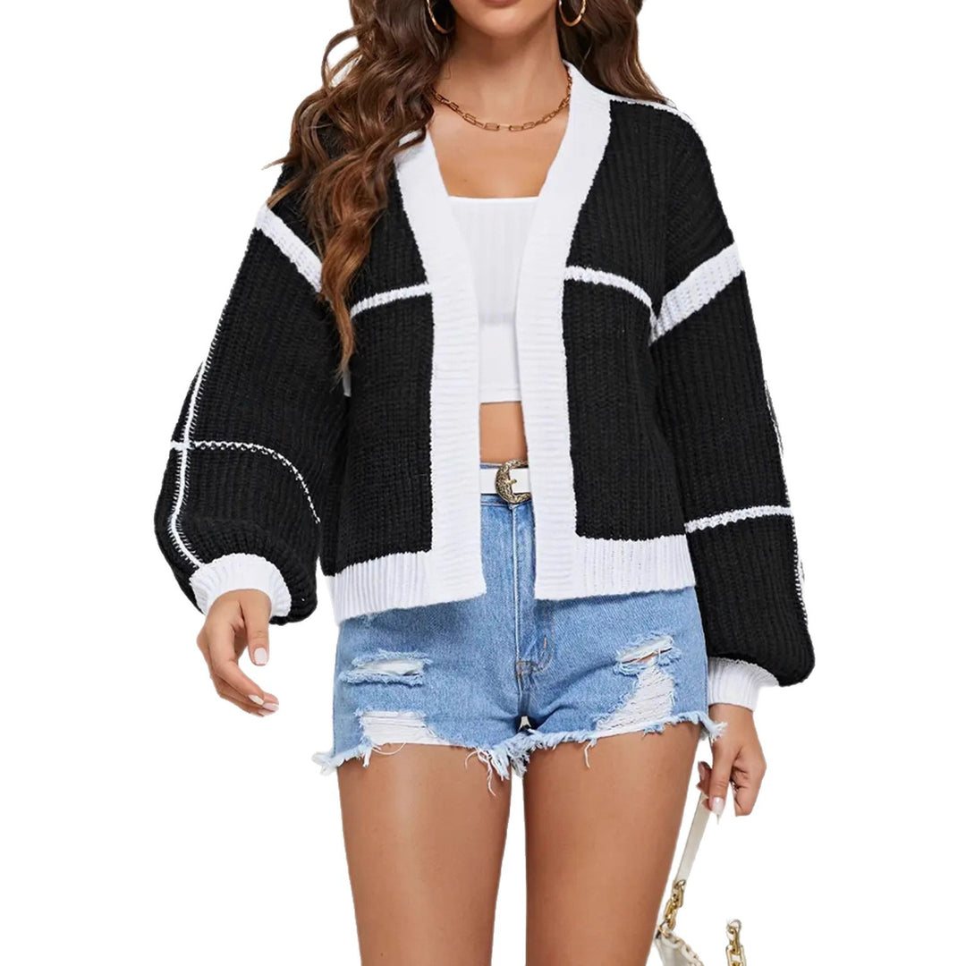 Damen Cropped Offene Strickjacke mit Boxy‑Silhouette und Ballonärmeln – Veloura