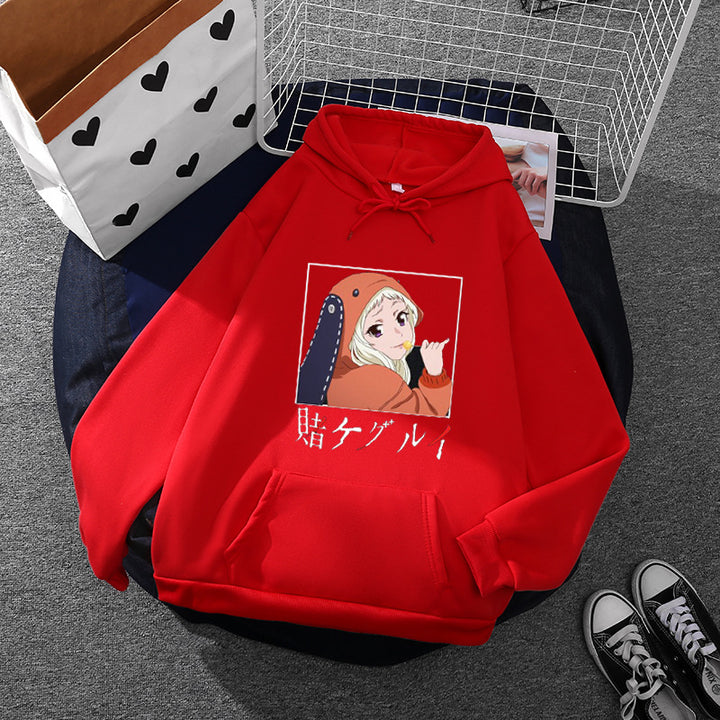 Damen Oversize Kapuzenpullover mit Manga-Frontprint und Kängurutasche – Auréline