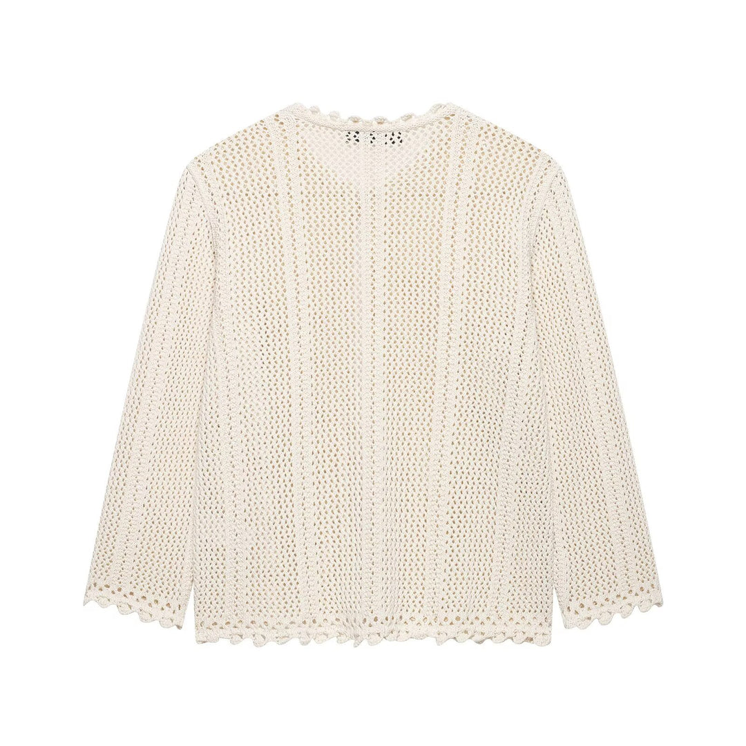Damen Lockerer Häkelstrick-Cardigan mit feinem Lochmuster und Scallop-Saum Echo Archiv