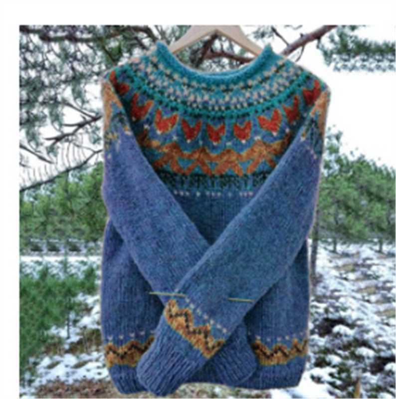 Damen nan Norwegerpullover aus Wollmix mit Rundhalsausschnitt und traditionellem Fair-Isle-Yoke Echo Archiv