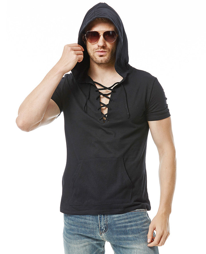 Herren Hoodie T-Shirt mit V-Ausschnitt und Kängurutasche Echoarchiv