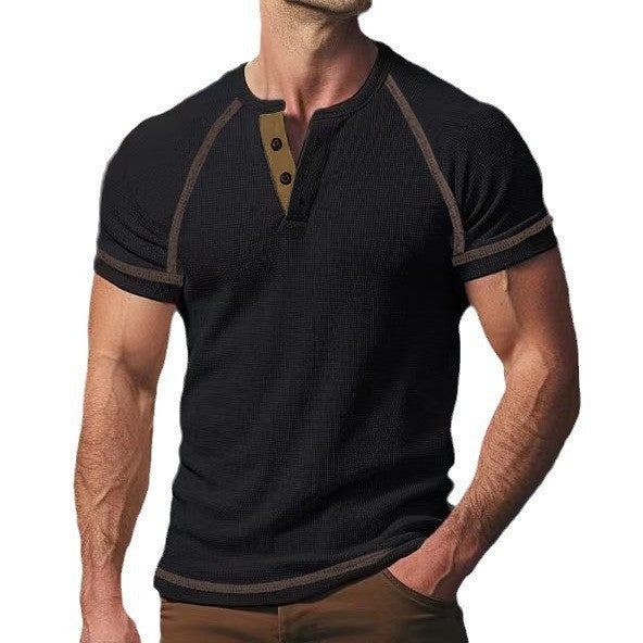Herren Kurzarm-Henley-T-Shirt mit Kontrastakzenten Echoarchiv