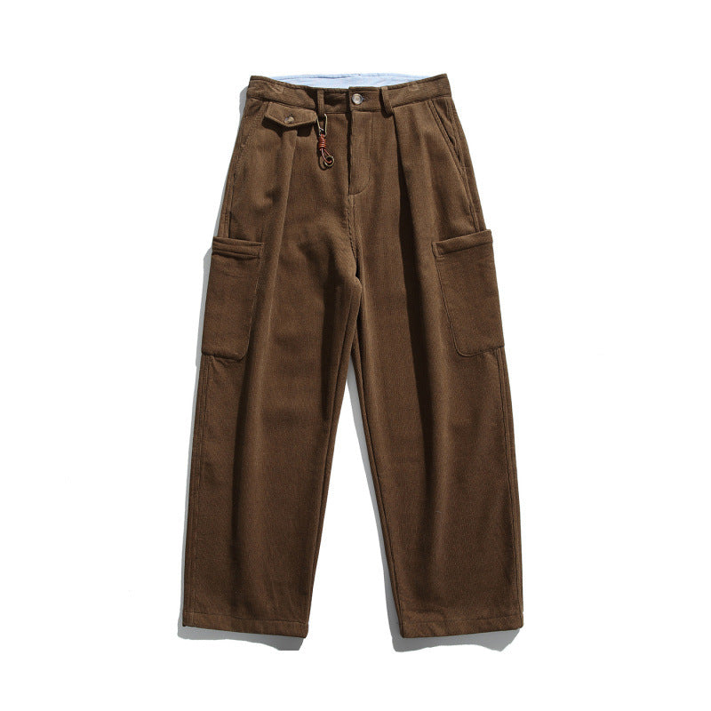 Herren Weite Cord‑Cargohose mit Bundfalten, aufgesetzten Beintaschen und Relaxed‑Fit Echo Archiv