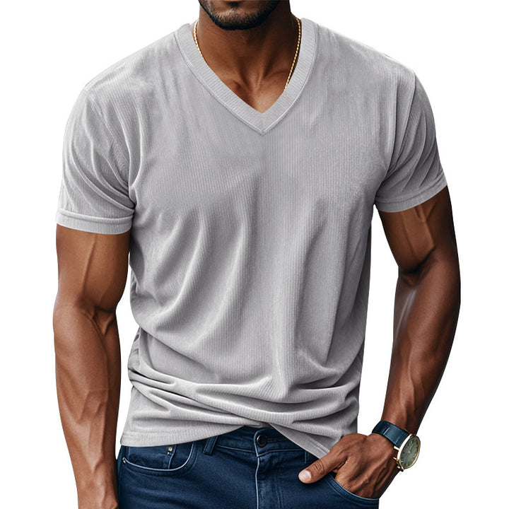 Herren V-Ausschnitt Kurzarmshirt mit strukturierter Oberfläche Echoarchiv