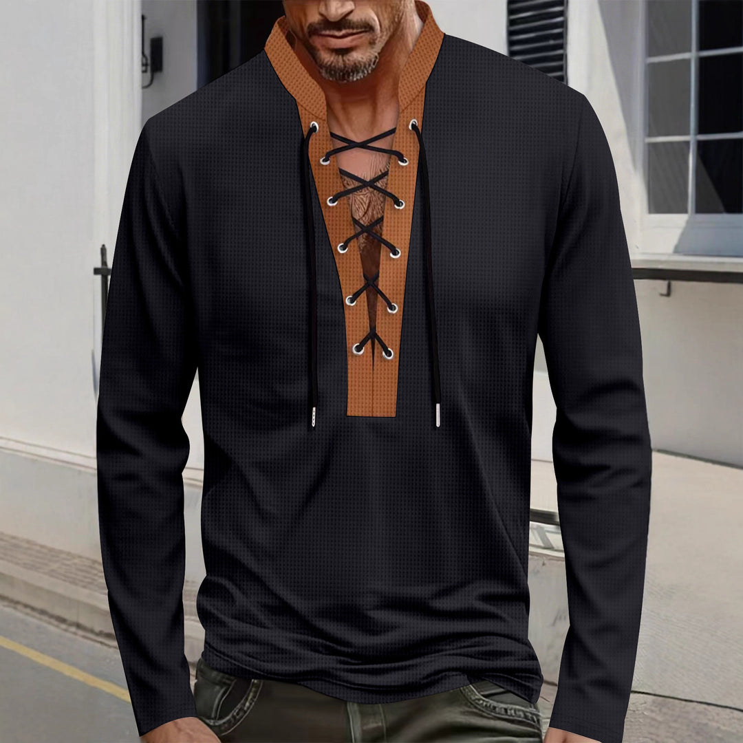Herren modisches Langarmshirt mit Schnürung Echoarchiv