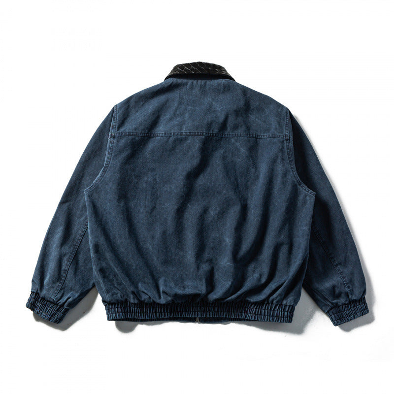 Herren Kastige Denim-Blousonjacke mit gesteppter Lederkragen und Elastikbund Echo Archiv
