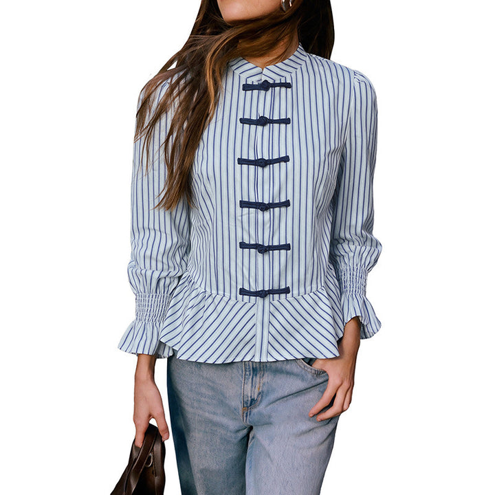 Damen Modische Bluse mit Rüschendetails und Knopfverschluss Echo Archiv