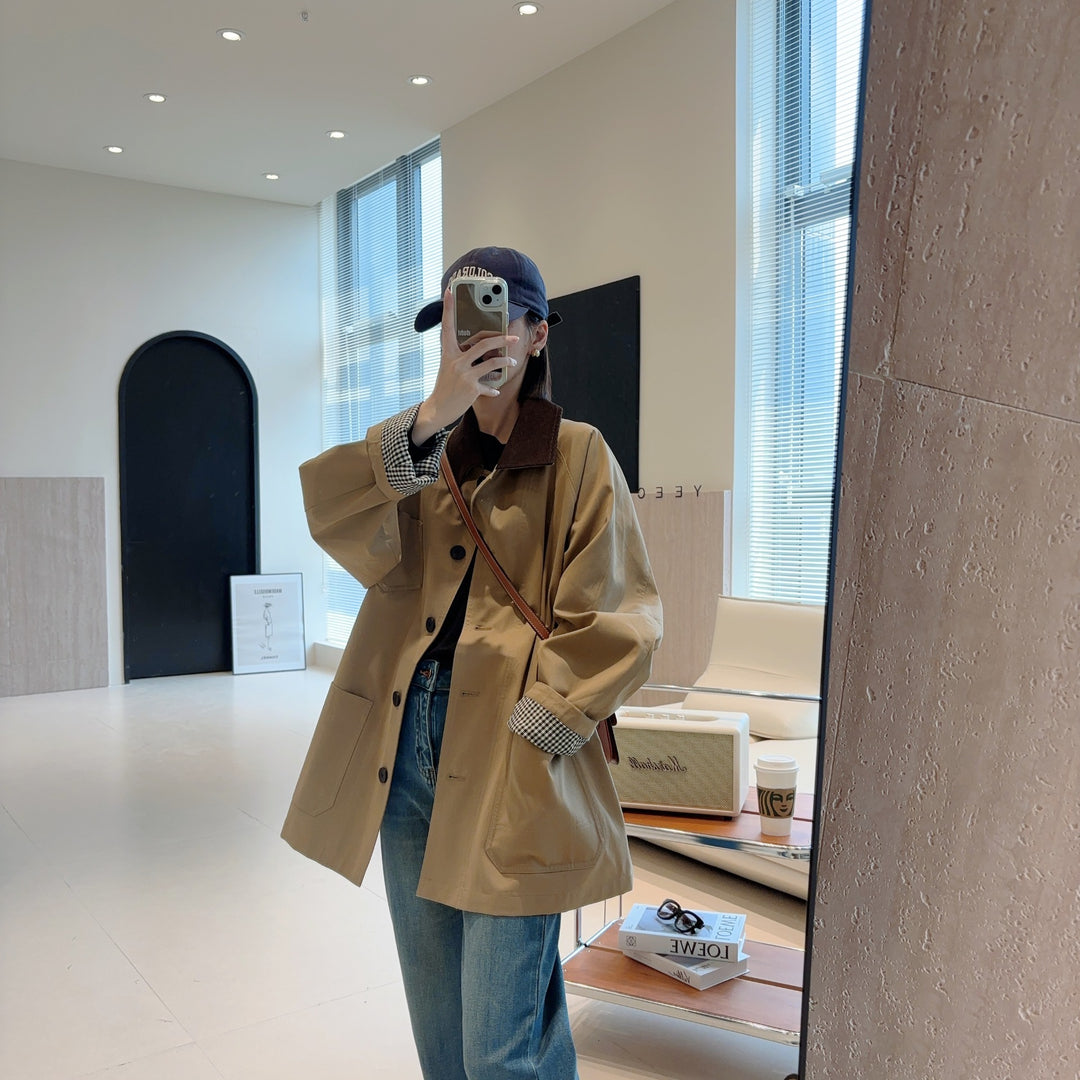 Damen Modische Oversized-Jacke mit kontrastierendem Kragen Echoarchiv