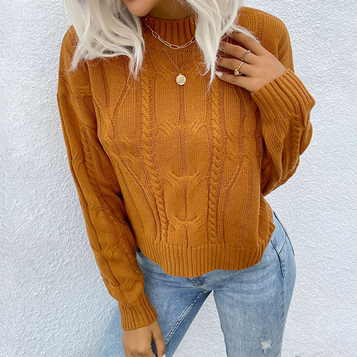 Damen Kurzgeschnittener Zopfmuster-Strickpullover mit Stehkragen Echoarchiv
